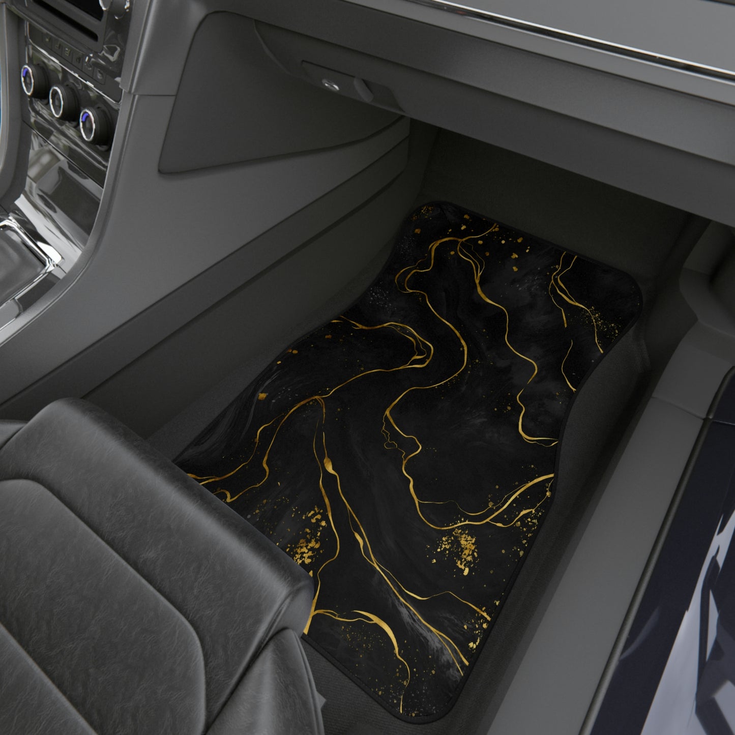 Black and Gold River Car Mats (2x Front)