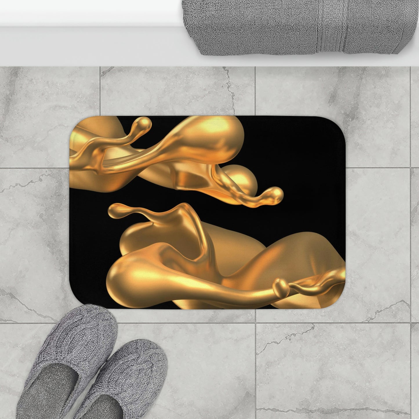 liquid Gold on Black Bath Mat
