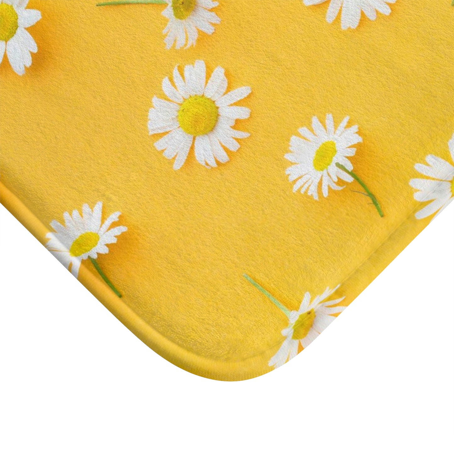 Wihte Flowers on Yellow Bath Mat