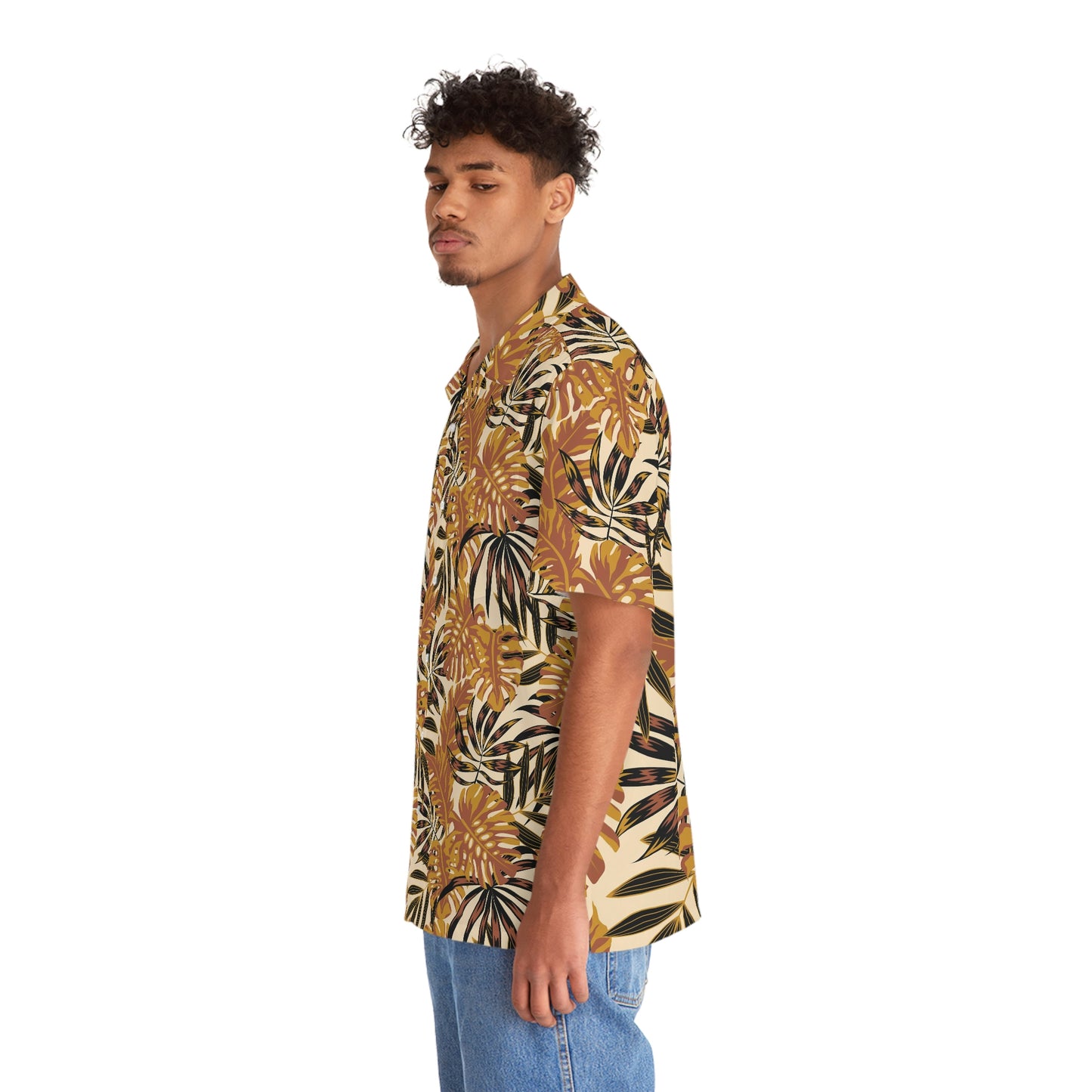 palm leaves brown Men's Hawaiian Shirt (AOP)