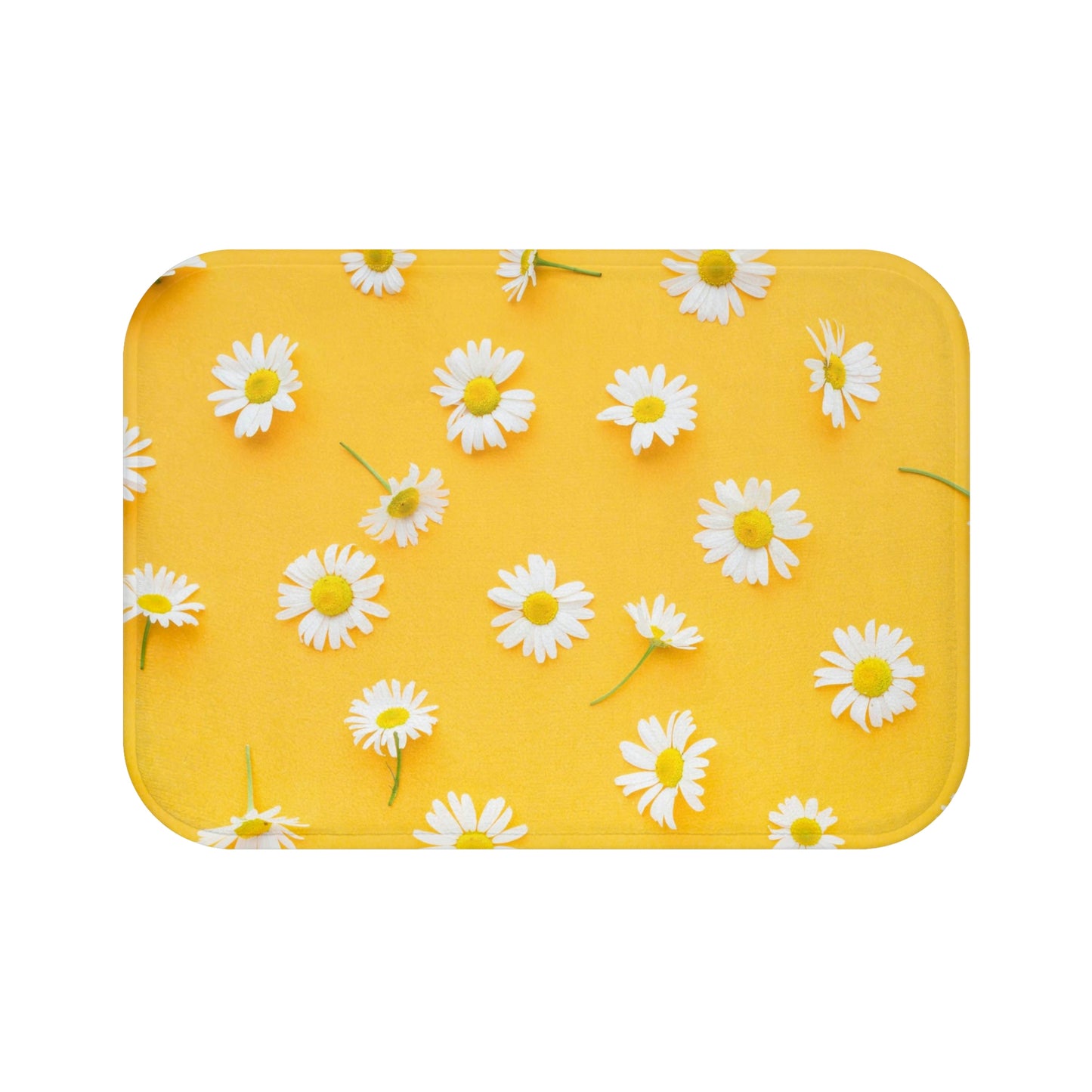 Wihte Flowers on Yellow Bath Mat