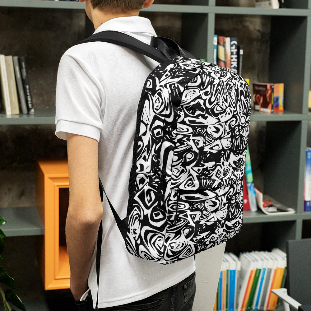 Schwarz-Weiß Prototyp Design KK Allover-Print-Backpack / Rucksack