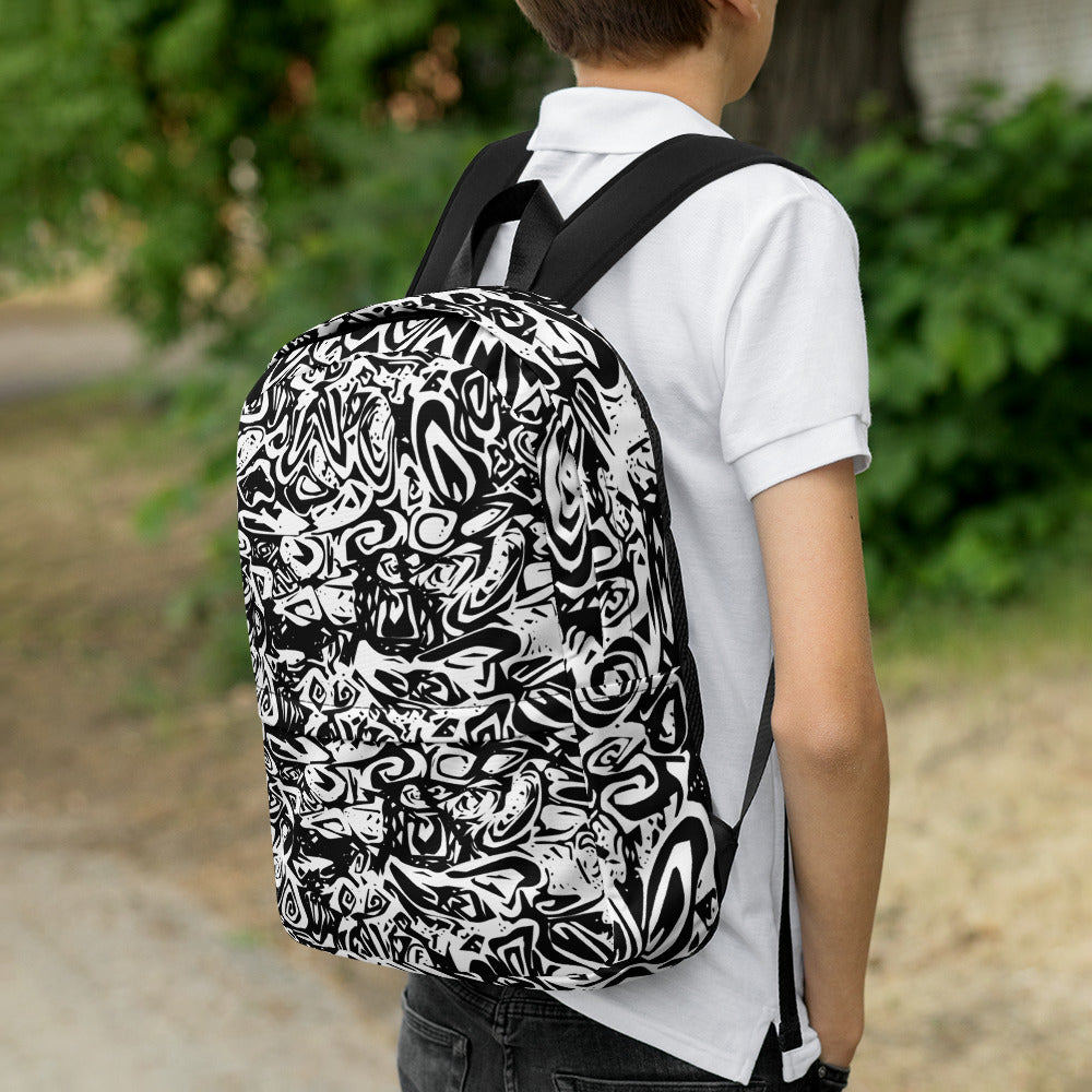 Schwarz-Weiß Prototyp Design KK Allover-Print-Backpack / Rucksack