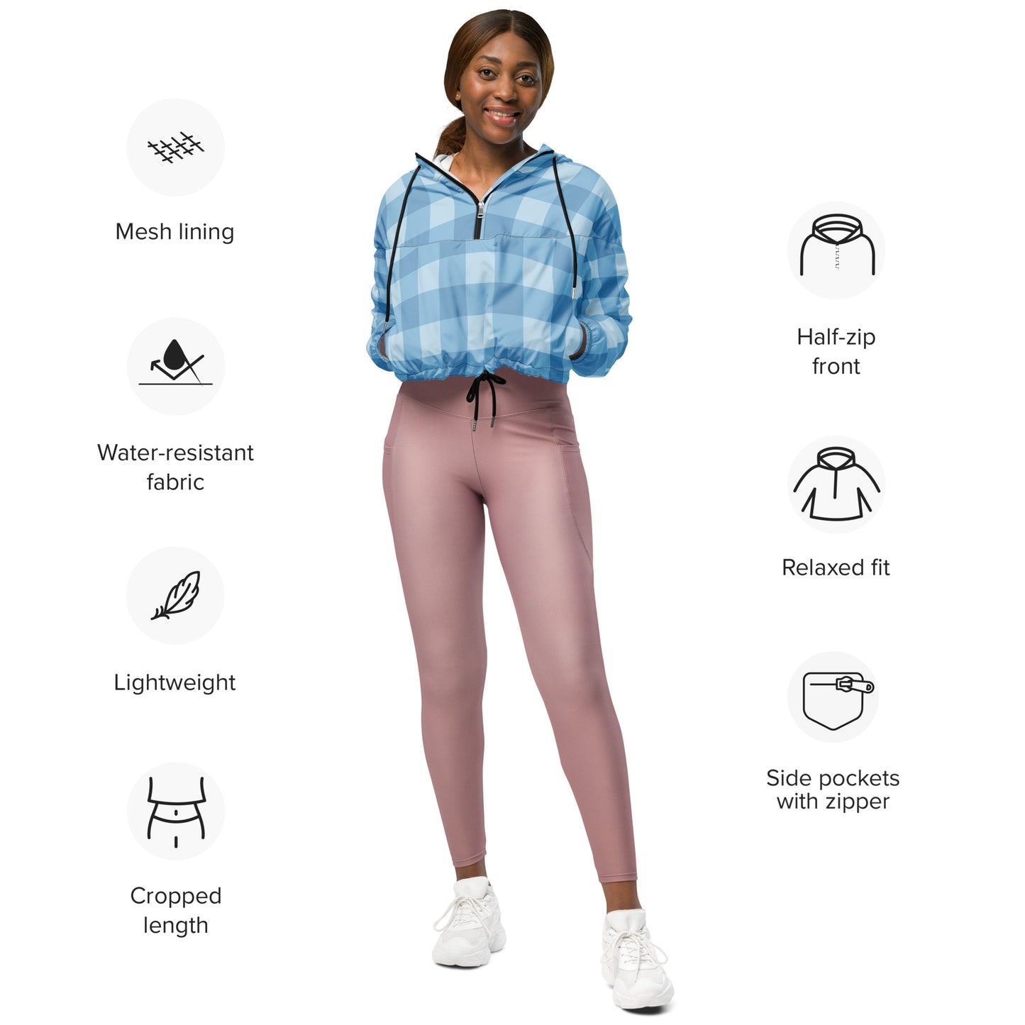 Blaues Muster Bauchfreier Damen-Windbreaker für Damen