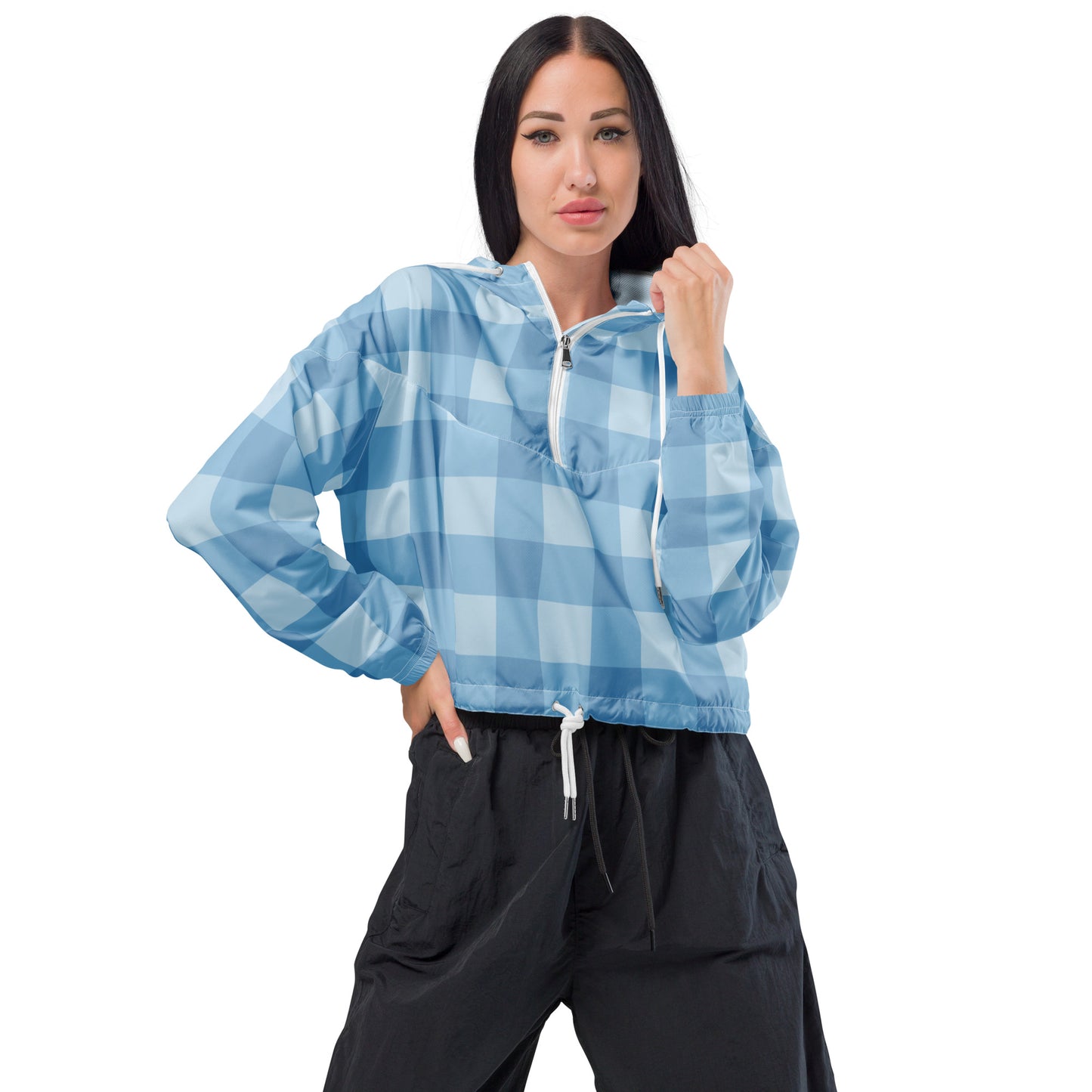 Blaues Muster Bauchfreier Damen-Windbreaker für Damen