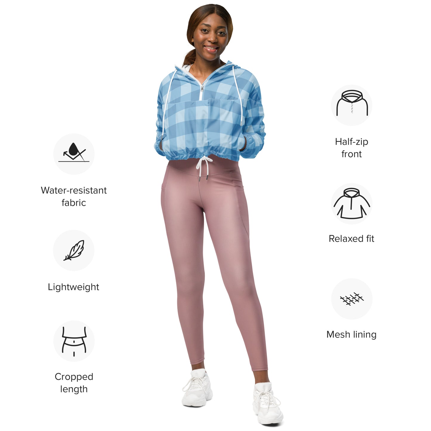 Blaues Muster Bauchfreier Damen-Windbreaker für Damen
