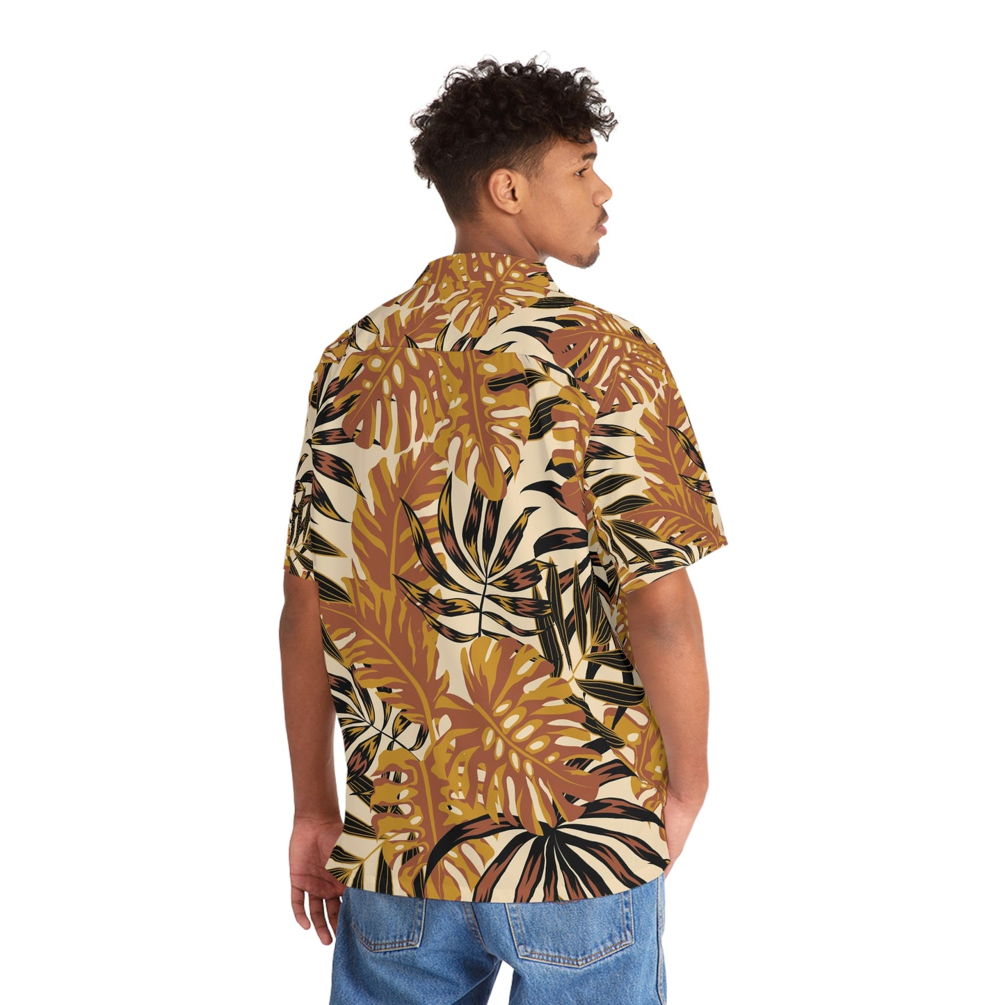 palm leaves brown Men's Hawaiian Shirt (AOP)