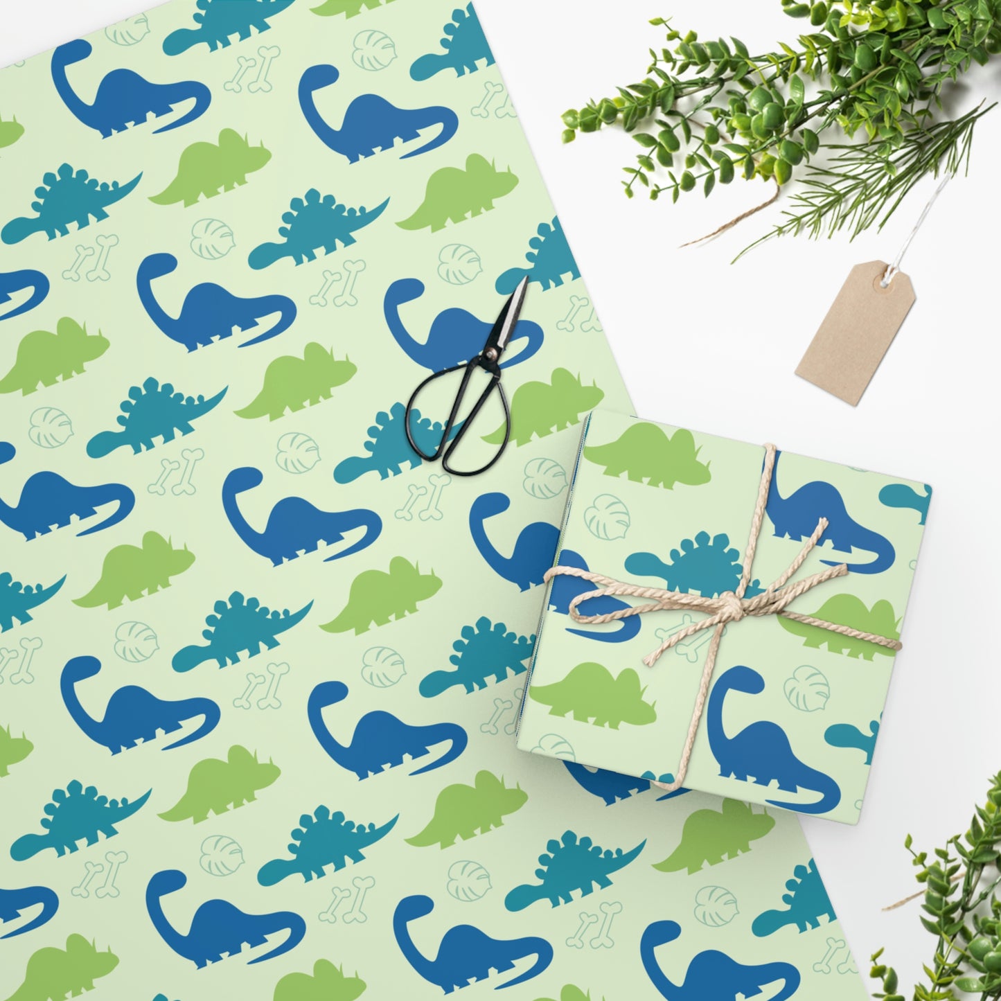 Dino Blue Green Wrapping Paper