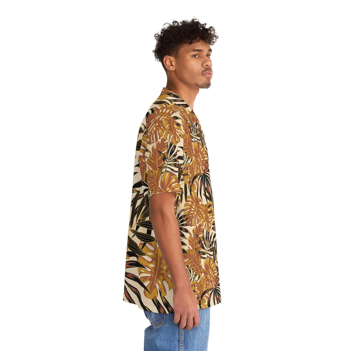 palm leaves brown Men's Hawaiian Shirt (AOP)