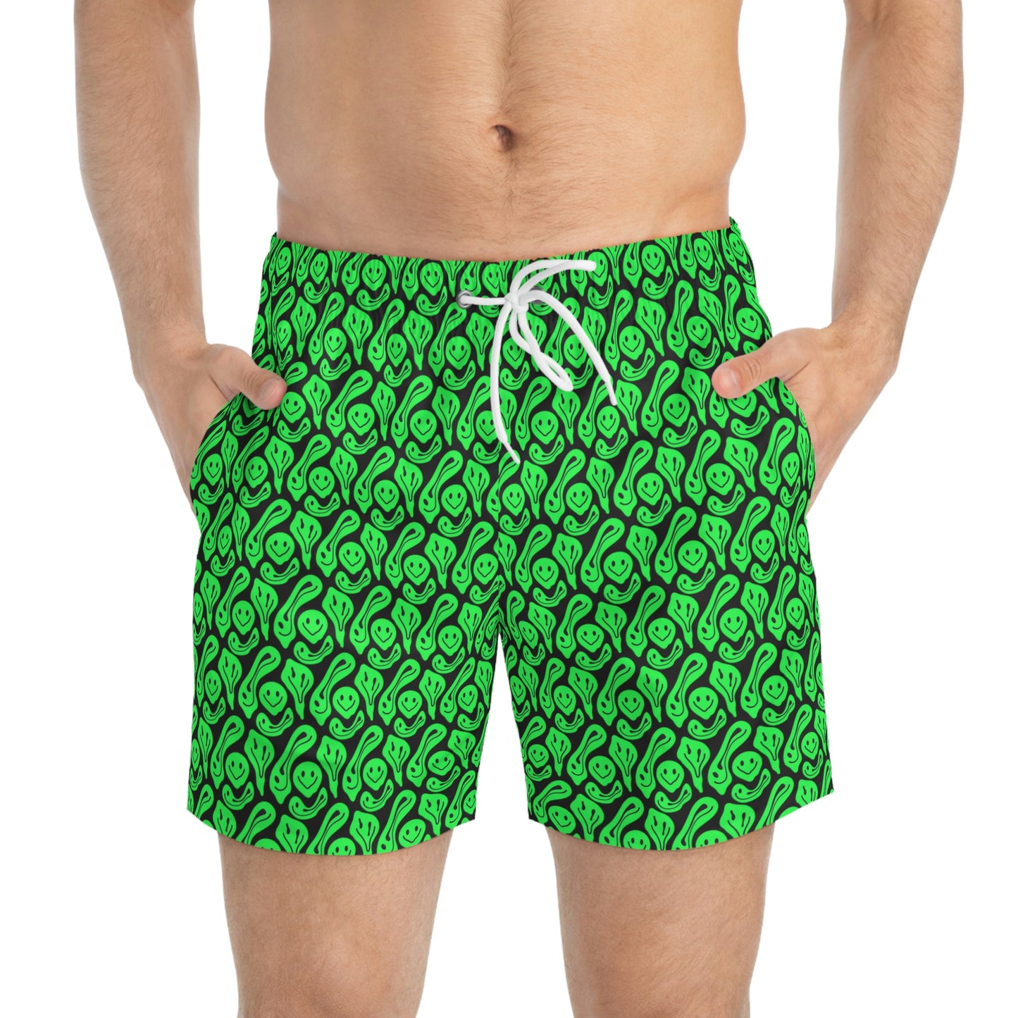 Liquid Black Green Smileys Swim Trunks