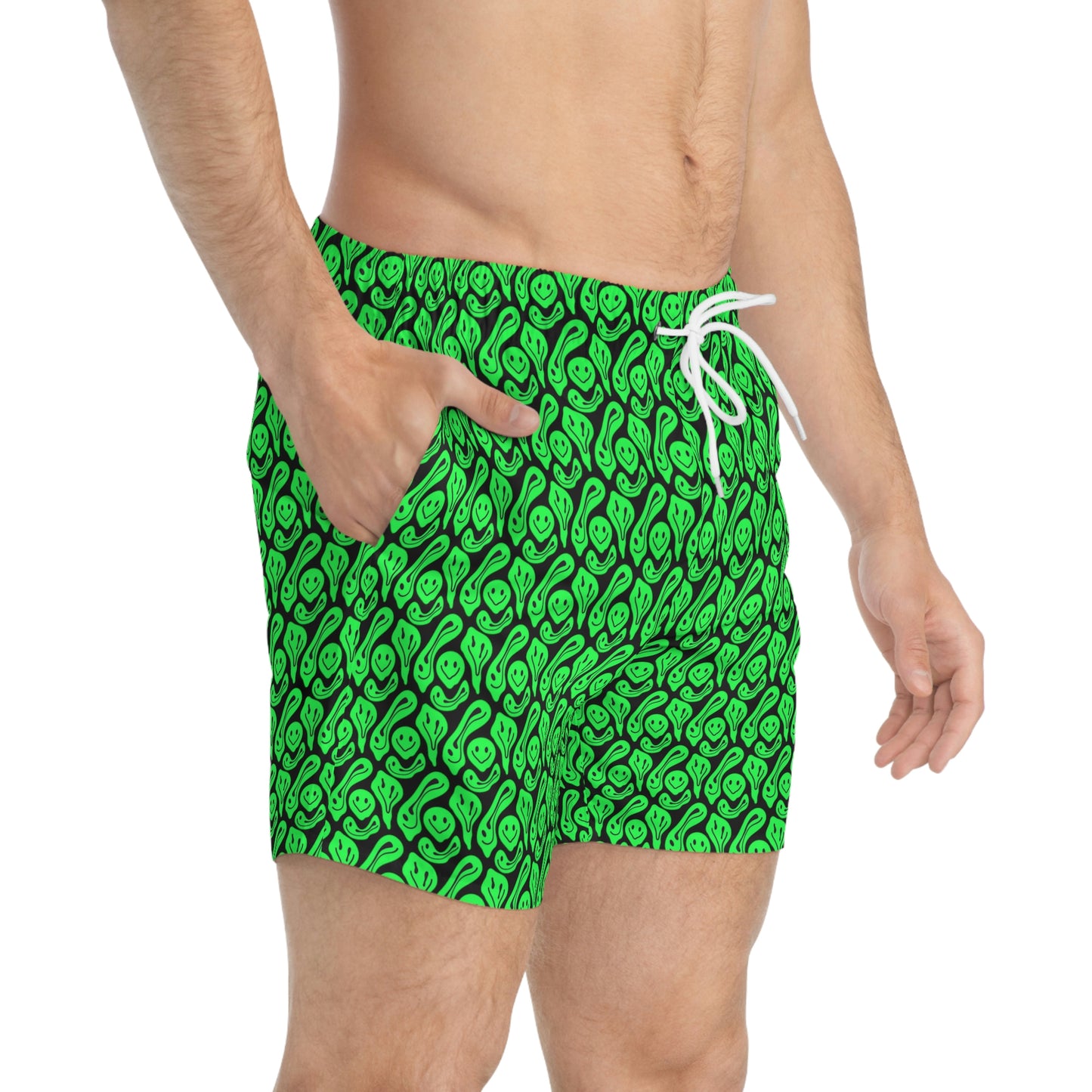 Liquid Black Green Smileys Swim Trunks