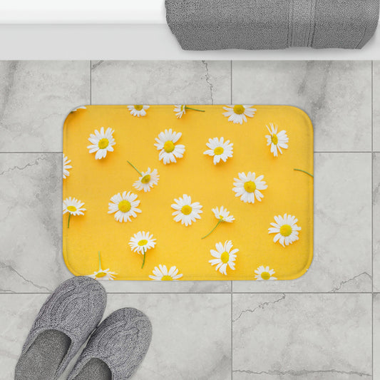 Wihte Flowers on Yellow Bath Mat