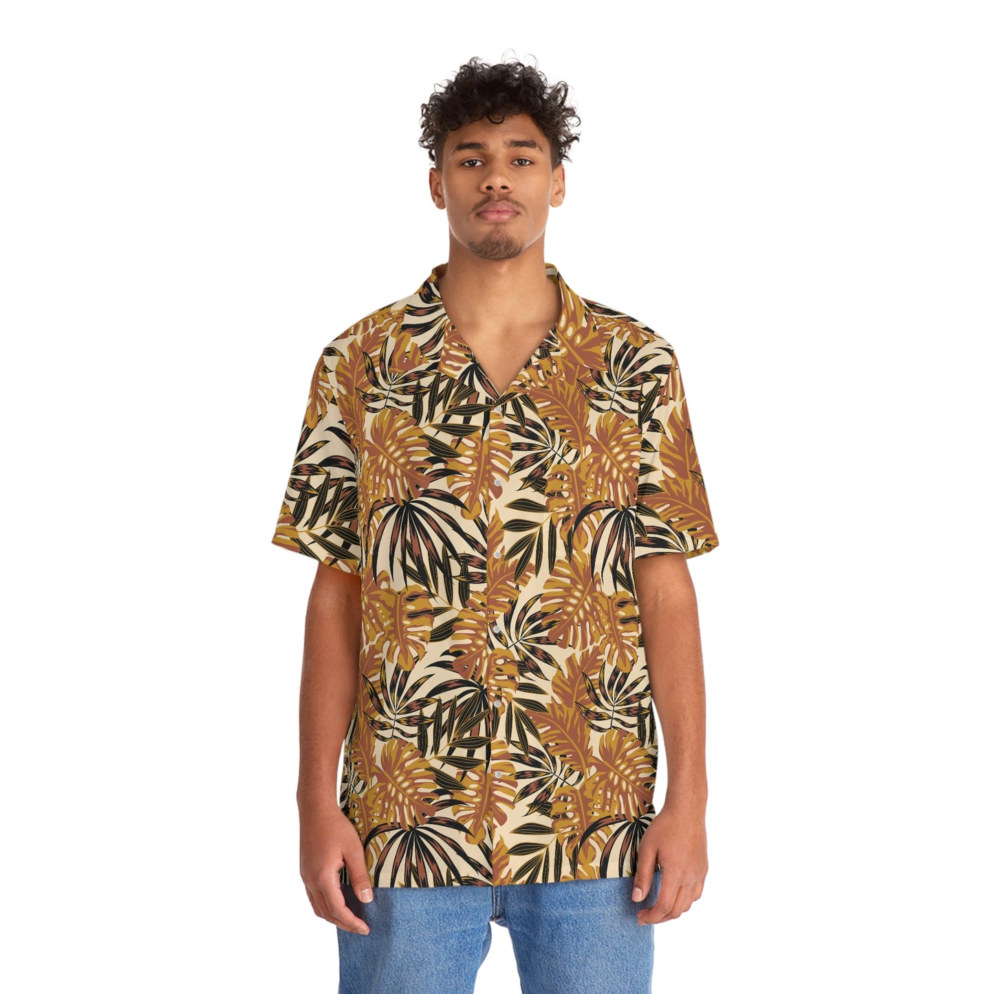 palm leaves brown Men's Hawaiian Shirt (AOP)
