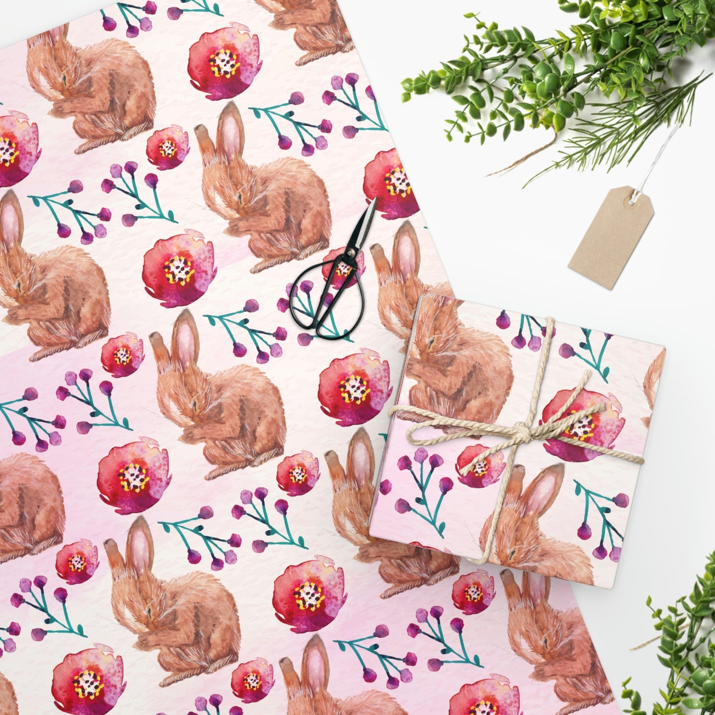 Bunny and Flower Rosa Wrapping Paper