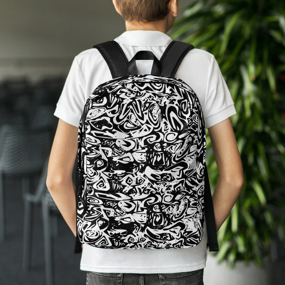 Schwarz-Weiß Prototyp Design KK Allover-Print-Backpack / Rucksack